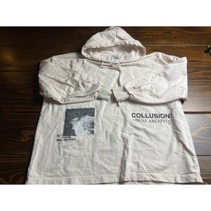 Collusion Sweater Men's Size 4US Cream Hoodie Visual Archives Animals Drawstring